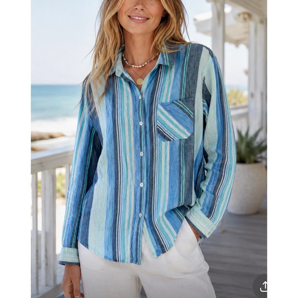 Escape by Habitat Clothes button front beach blue stripes Coastal vacation S